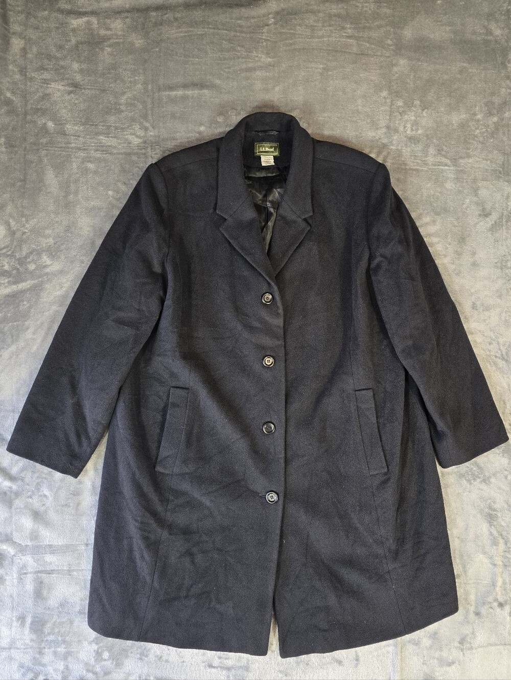 LL Bean Wool Cashmere Blend Trench Overcoat Woman's Size 3XL Black